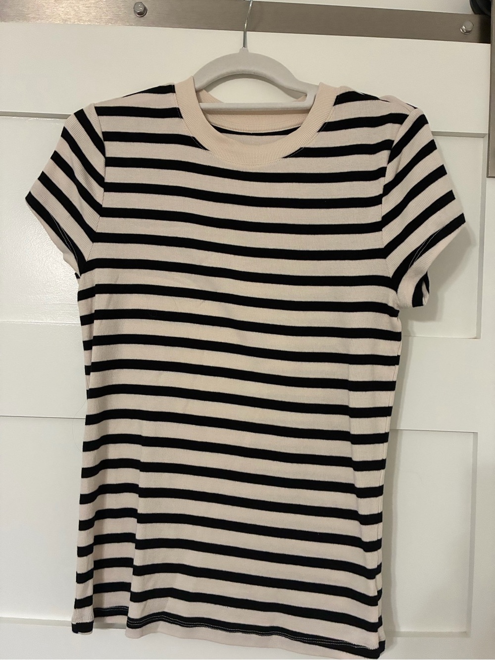 Striped Short-Sleeve Crewneck Tee in Black and Cream